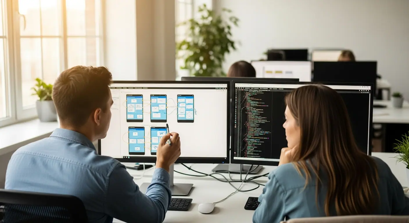 Développeurs collaborant sur la conception d'une application web sur mesure