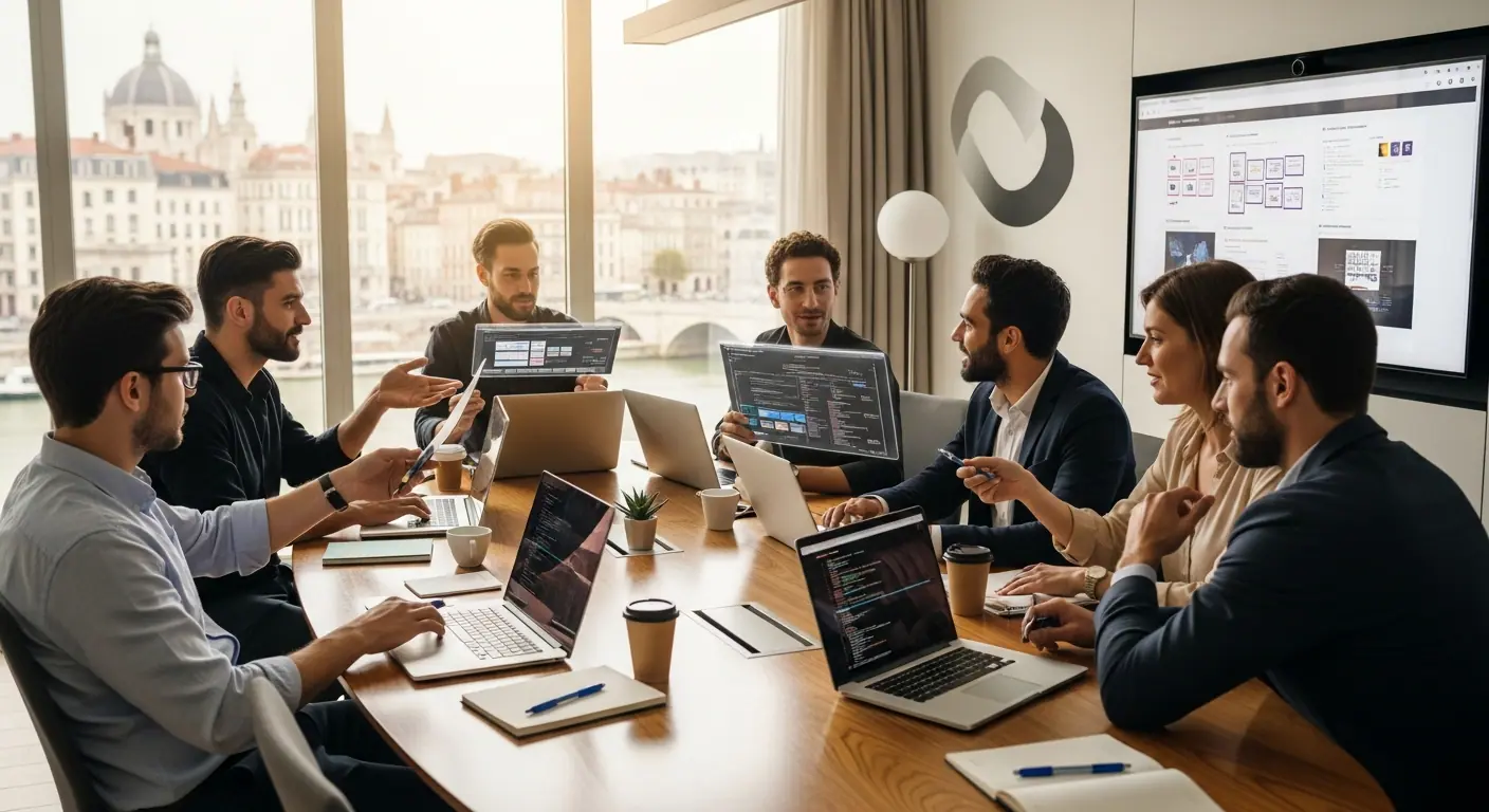 Équipe de développeurs en réunion de projet